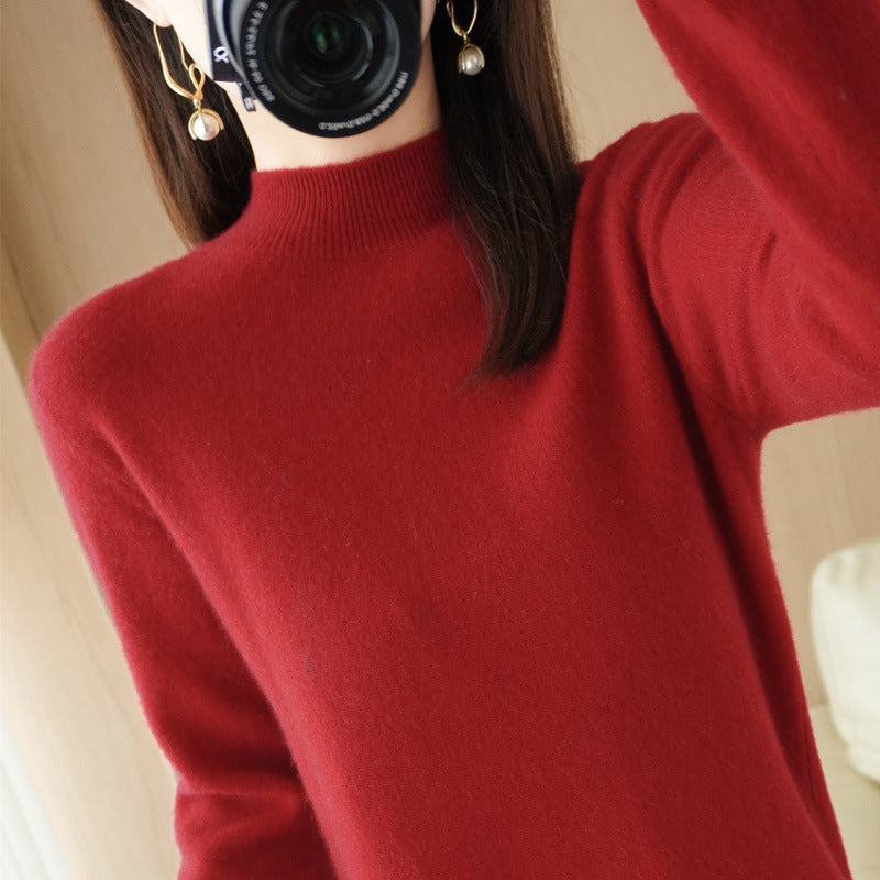 Women's Short Roll Neck Sweater in Cashmere Look with Extra Long Ribbed Cuffs Mune Fashion