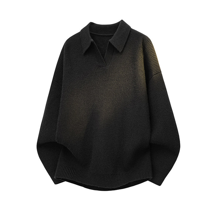 Women's Oversize Knit Polo with Open V-Neck, Raglan Sleeves & Extended Back Hem Mune Fashion