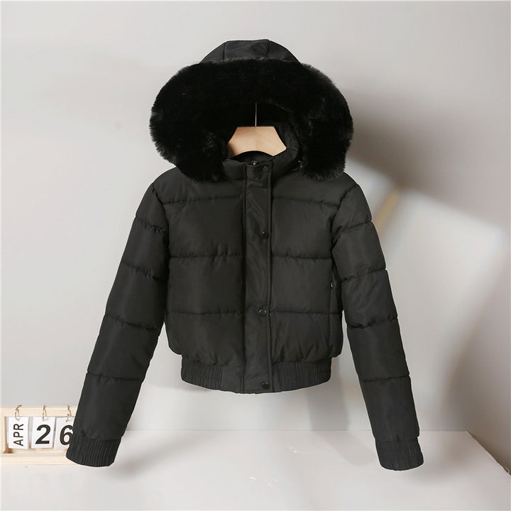 Women nan short cut thermal quilted jacket with removable faux fur hood and ribbed cuffs Mune Fashion