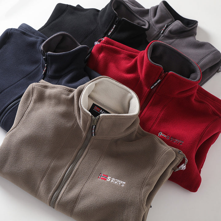 Men's fleece jacket with stand-up collar, full-length zipper, and elastic cuffs Mune Fashion