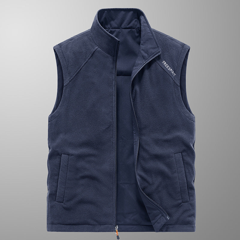 Men's fleece vest with stand-up collar, thermal insulation, and zippered pockets Mune Fashion