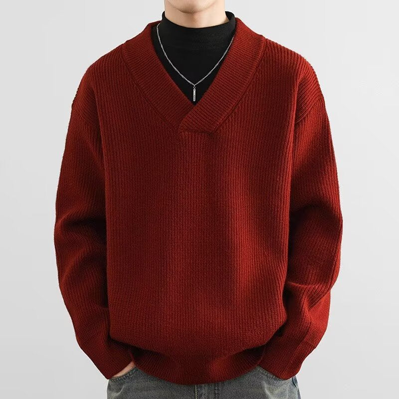 Men's chunky knit pullover with V-neck Mune Fashion