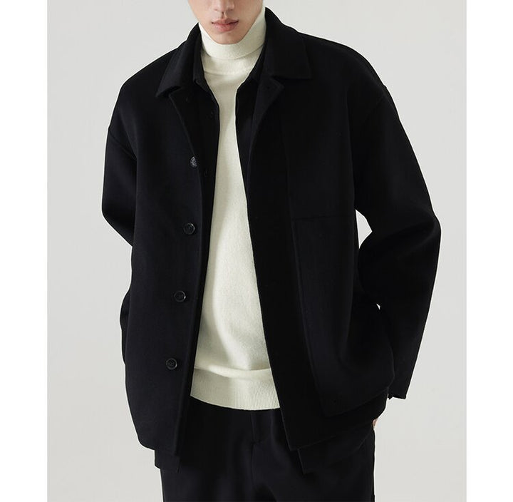Men's Boxy Wool Blend Shirt Jacket with Full Button Placket and Dropped Shoulder Mune Fashion