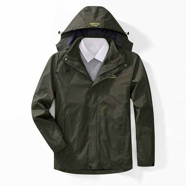 Men's two-layer waterproof outdoor jacket with fleece collar and hood Mune Fashion