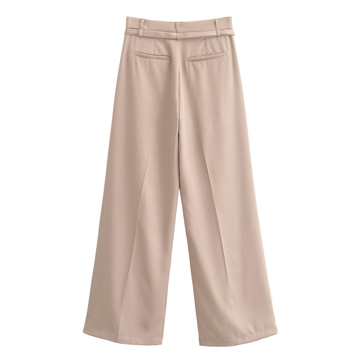 Women’s Palazzo Trousers with Pleats, Extra Wide Leg and Fine Tie Belt Mune Fashion
