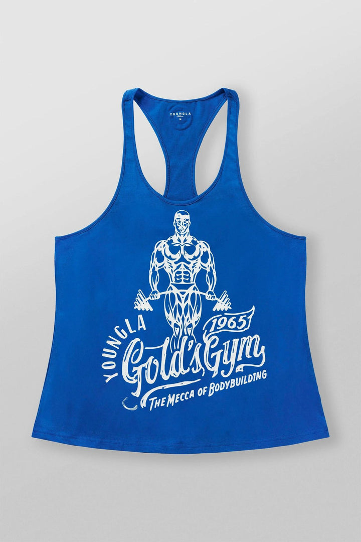 Men's nan athletic Stringer tank top backless cut with contrast piping and strength sports motif Mune Fashion