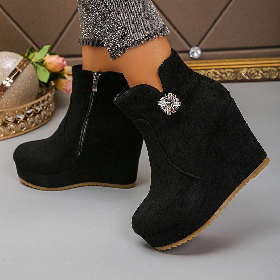 Women's Wedge Ankle Boots with Glamorous Decorations Mune Fashion