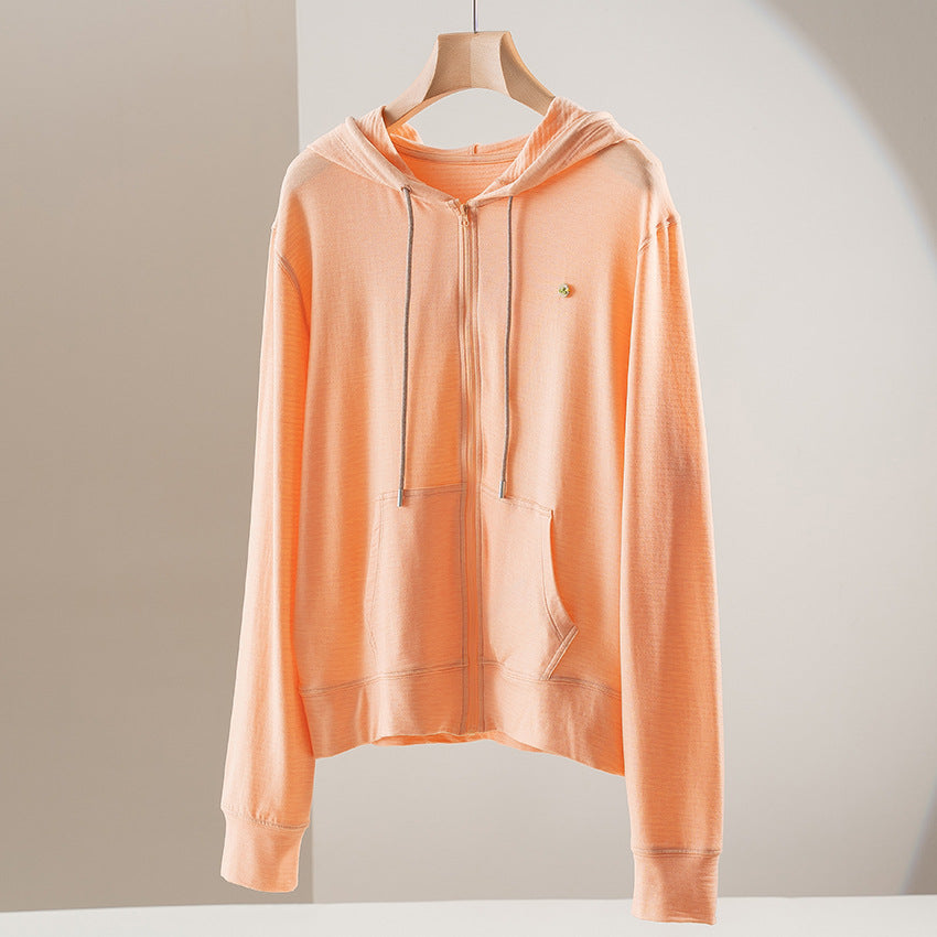 Women's lightweight hooded sweat jacket made of slub jersey with full zip and kangaroo pockets Mune Fashion