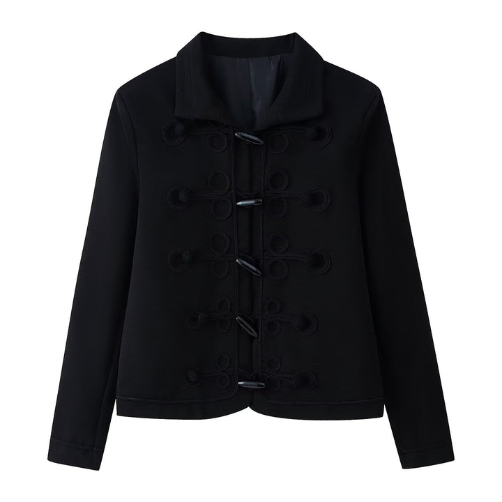 Women Short Jacket with Frog Closures and Stand-Up Collar Mune Fashion