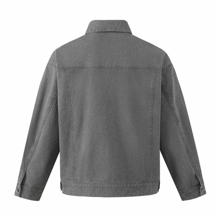 Men's Boxy Canvas Blouson in Workwear Look with Shirt Collar and Quilted Pocket Area Mune Fashion