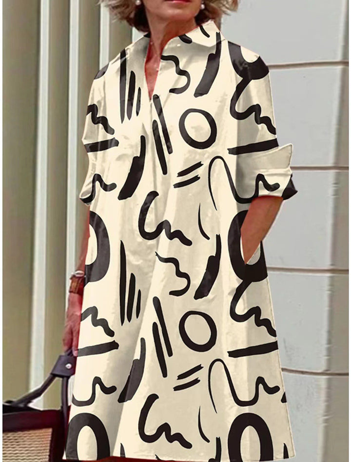 Ladies A-line shirt dress with rolled-up 3/4 sleeves and side pockets Mune Fashion