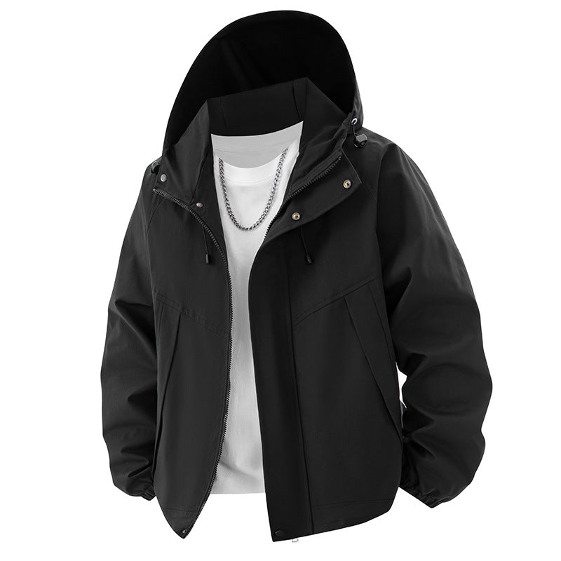 Men's Lightweight Waterproof Hooded Jacket in Oversized Cut with Elastic Cuffs & Concealed Zipper Mune Fashion
