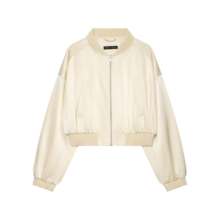 Women's Short Blouson Set with Bomber Jacket and High-Waisted Wide-Leg Pants Drune