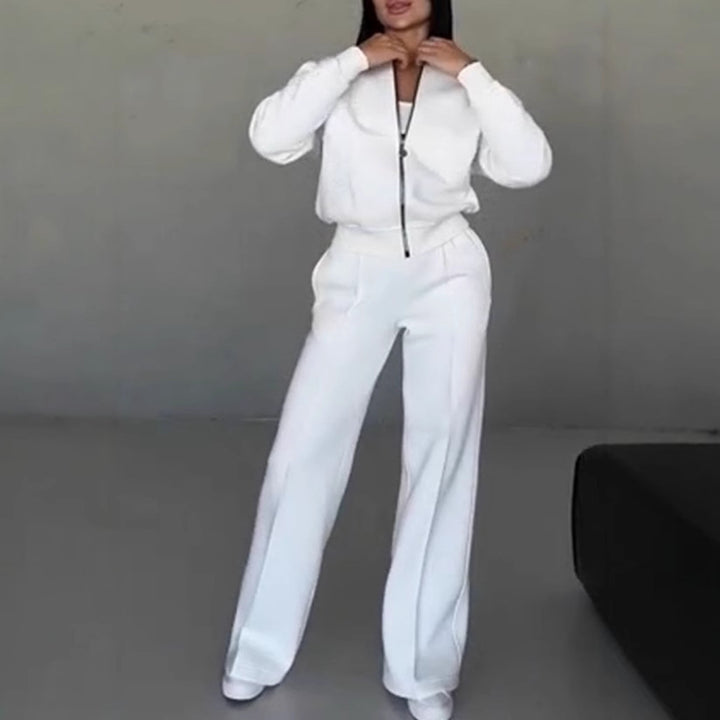 Women’s cropped bomber jacket with zipper and loose high-waist joggers set Mune Fashion