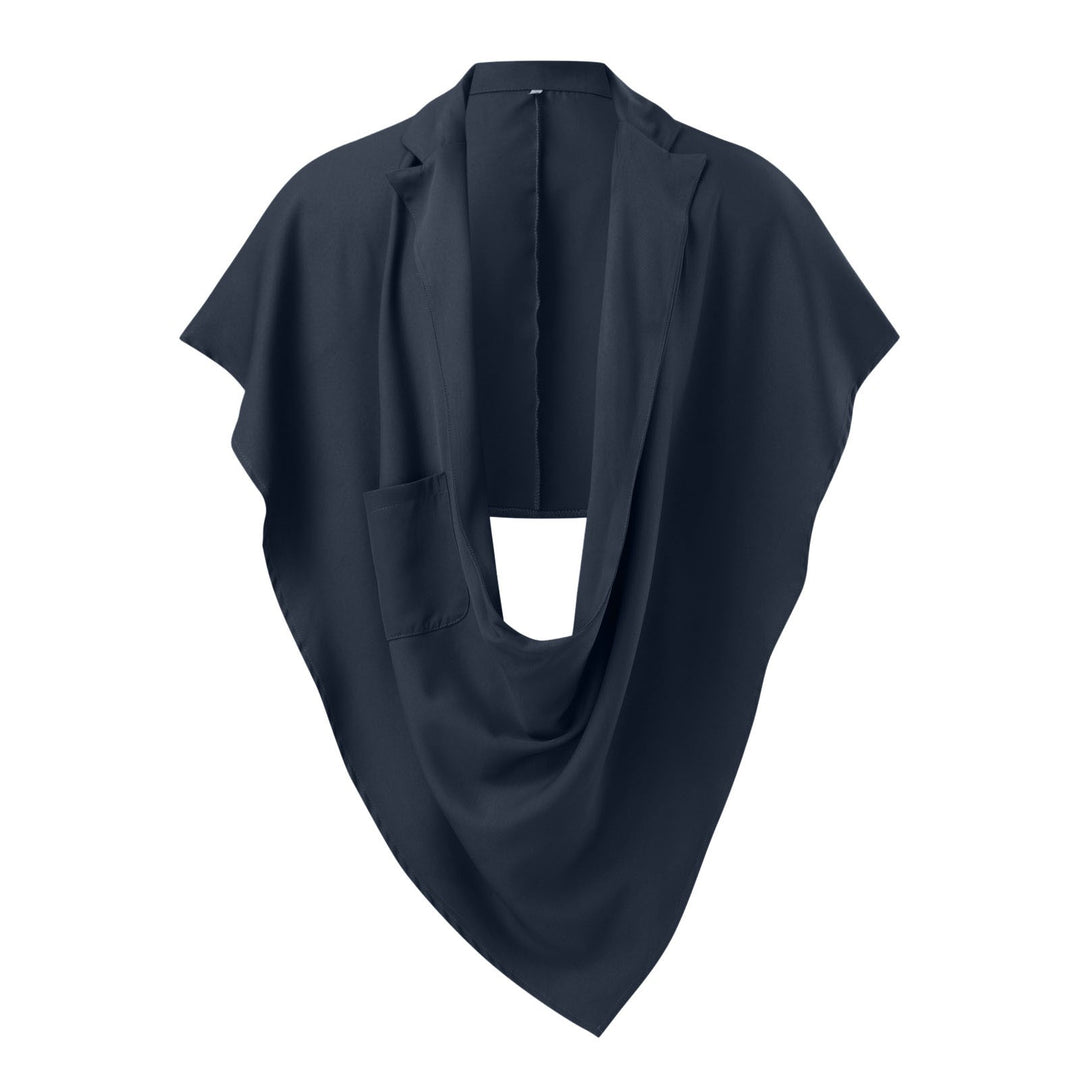 Women's Cape Blazer with shawl collar, open front, patch pocket, and pointed hem Mune Fashion