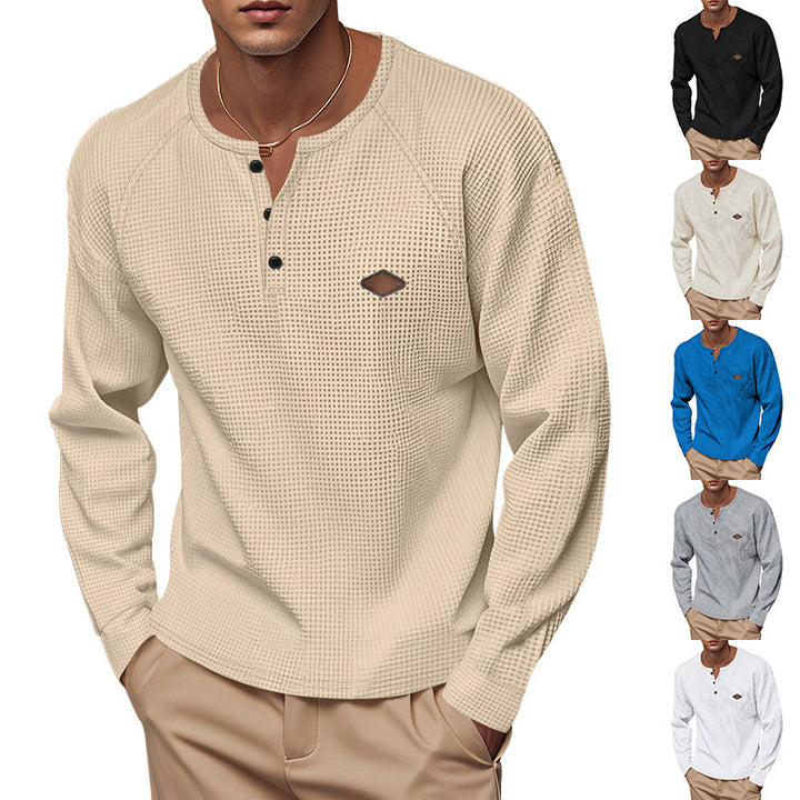 Men's structured long-sleeve shirt with short button placket, raglan sleeves, and subtle logo application Mune Fashion