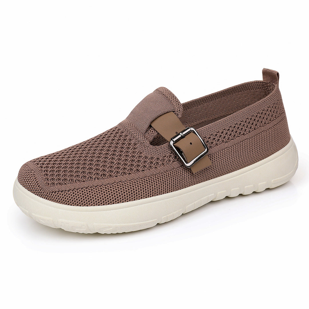 Women's breathable knit slip-on with adjustable metal buckle and cushioned lightweight EVA sole Mune Fashion