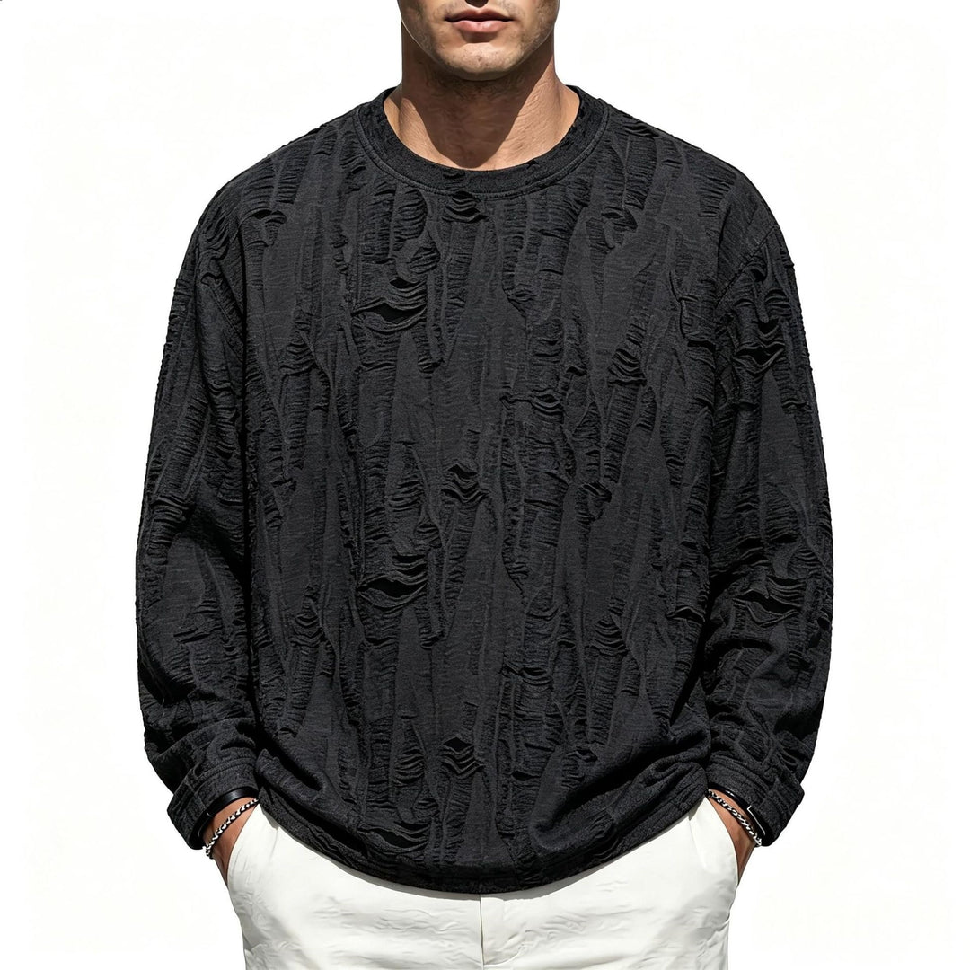 Men's Oversized Sweatshirt with Frayed Look and Structured Ribbed Optics Mune Fashion