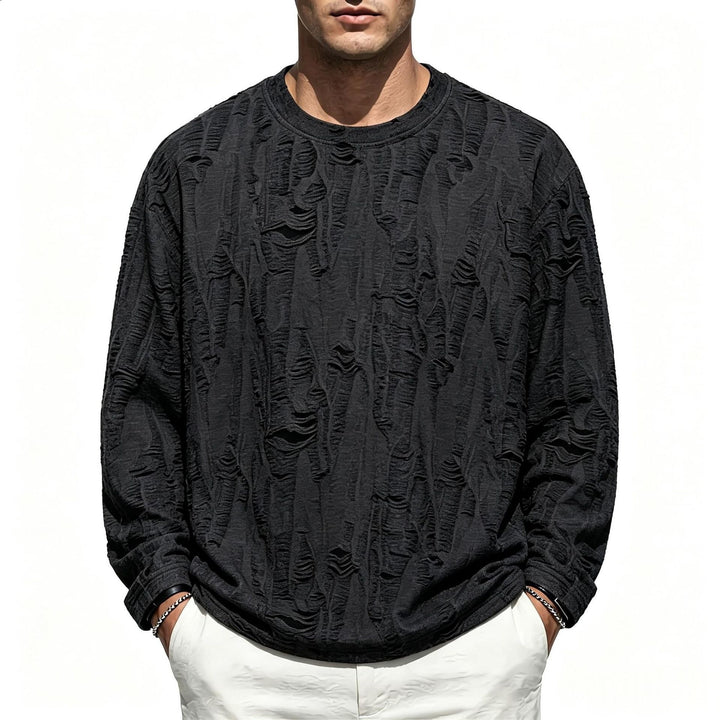Men's Oversized Sweatshirt with Frayed Look and Structured Ribbed Optics Mune Fashion