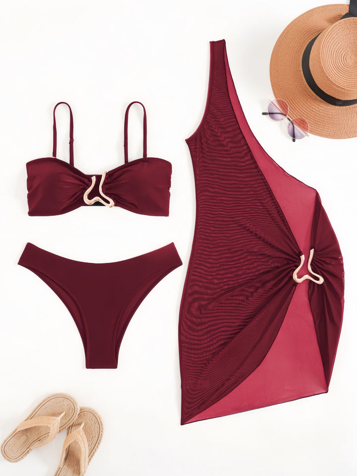 Ladies triangle bikini with innovative wrap cut and matching beach robe Mune Fashion