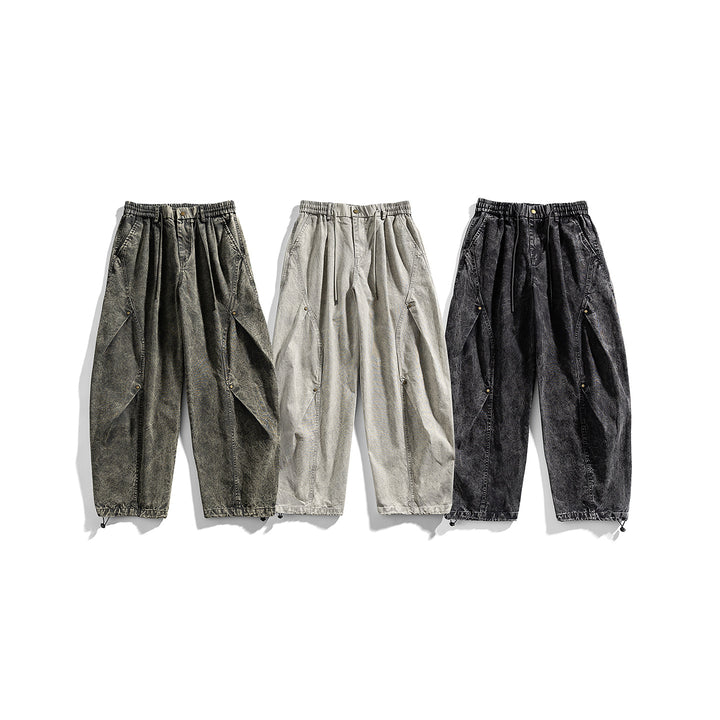 Men's loose cotton cargo pants with elastic waistband, drawstring and utility details Drune