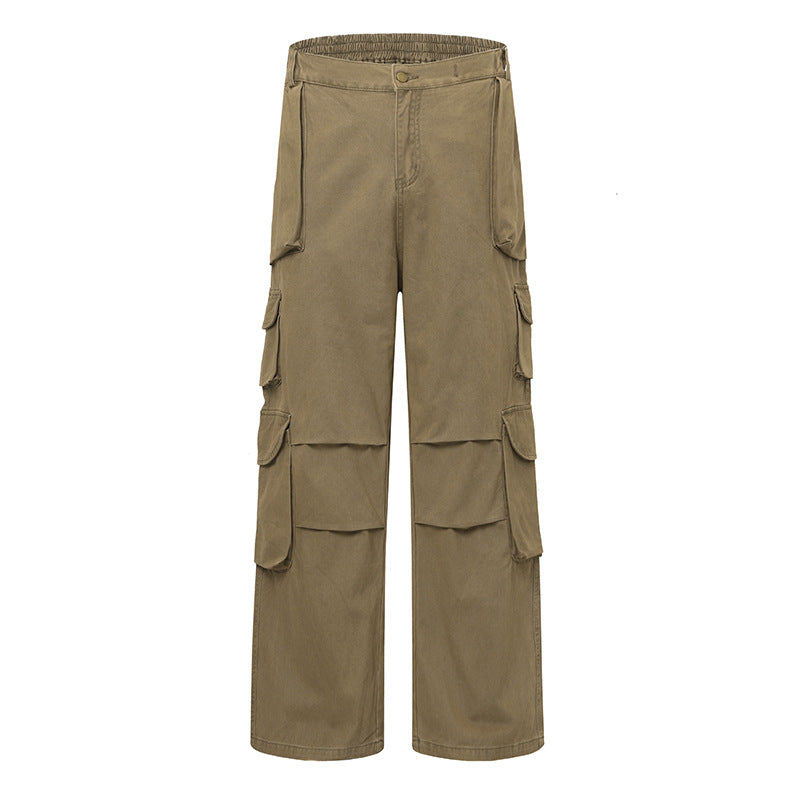 Ladies Wide Cargo Pants with Multi-Pockets and High Waist Mune Fashion