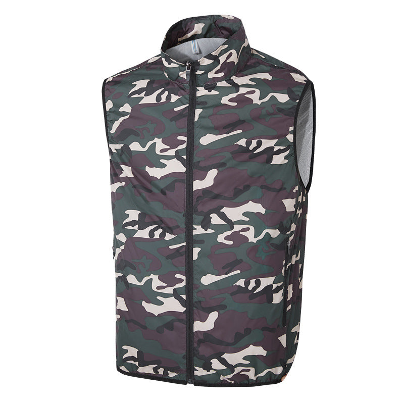 Men's lightweight short sleeve vest with stand-up collar, water-repellent nylon blend and zippered pockets Mune Fashion