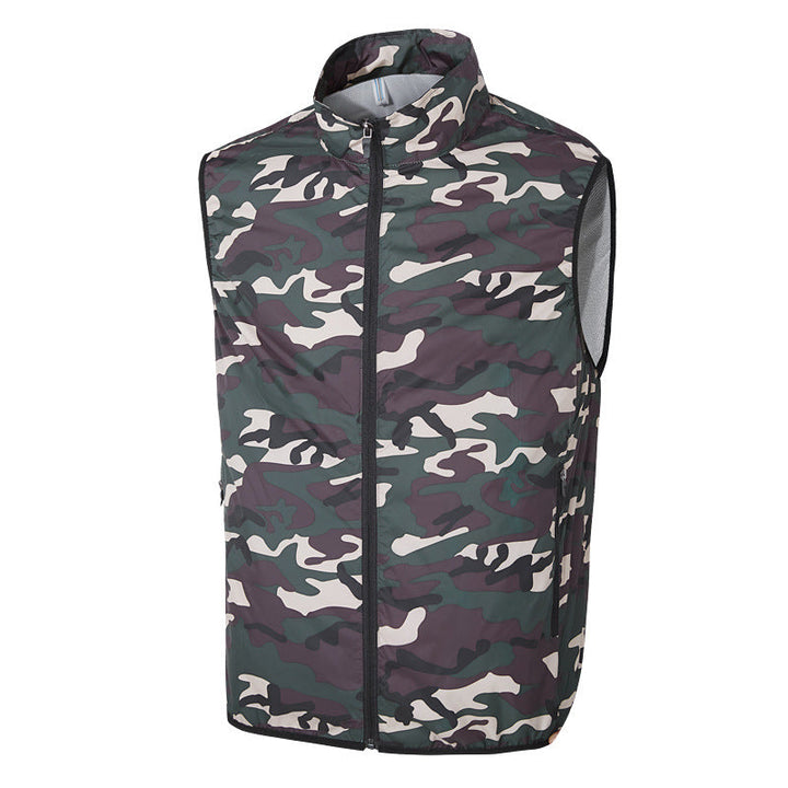 Men's lightweight short sleeve vest with stand-up collar, water-repellent nylon blend and zippered pockets Mune Fashion