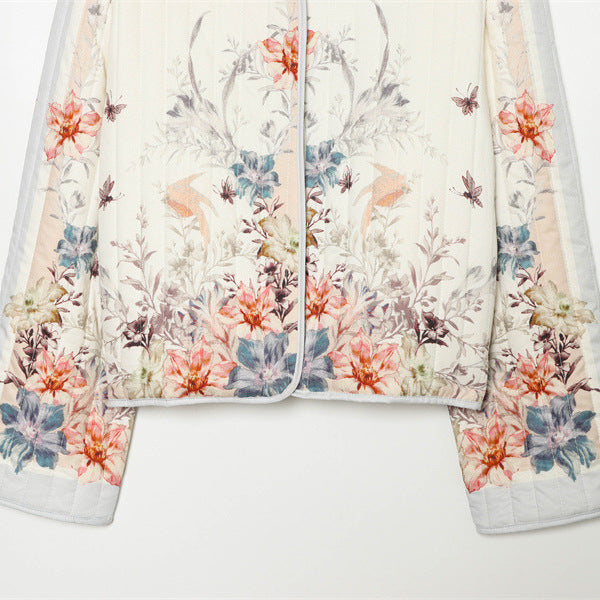 Women's quilted flower cardigan jacket with round neck, light padding and continuous press stud placket Mune Fashion