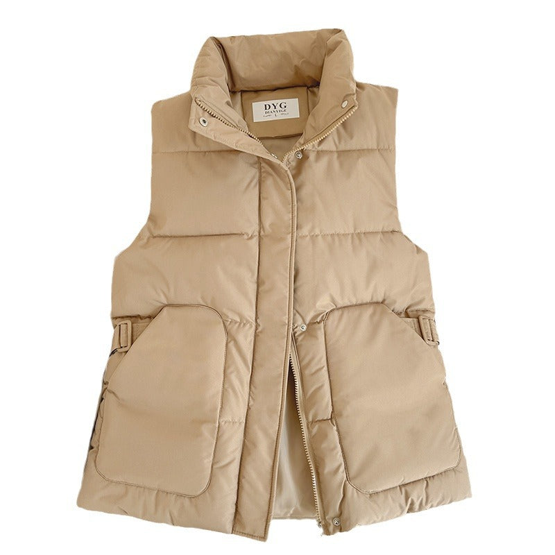 Women Padded Quilted Vest with Stand-Up Collar and Adjustable Side Straps Mune Fashion