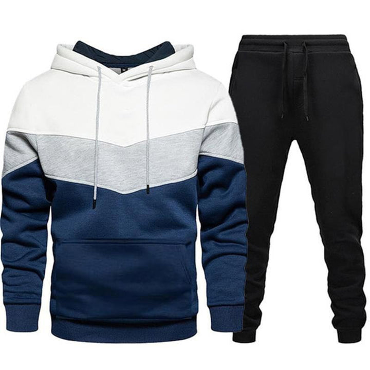 Men two-tone hoodie jogging set with kangaroo pocket, tapered jogging pants and double-layered hood Mune Fashion