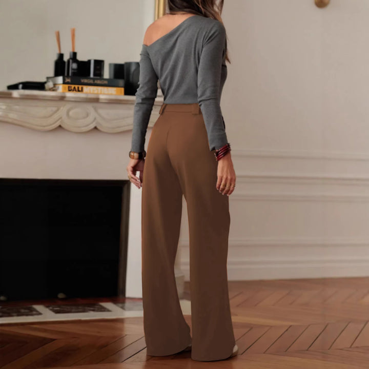 Women's High-Waisted Wide Suit Pants with Pleats and Crease Mune Fashion
