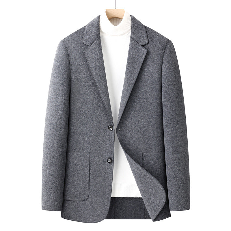 Men's Single-Breasted Wool Blend Blazer with Thermal Lining and Patch Pockets Mune Fashion