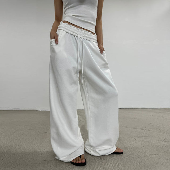 Women's wide High-Waist lounge pants with gathered waistband and drawstring Mune Fashion