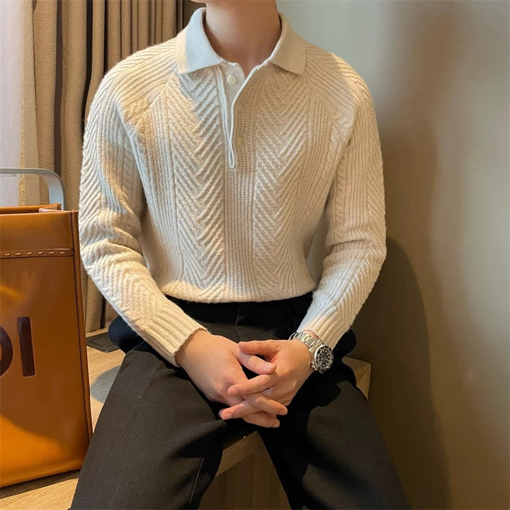 Men's Fashionable Knitted Sweater with Textured V-Neck Mune Fashion