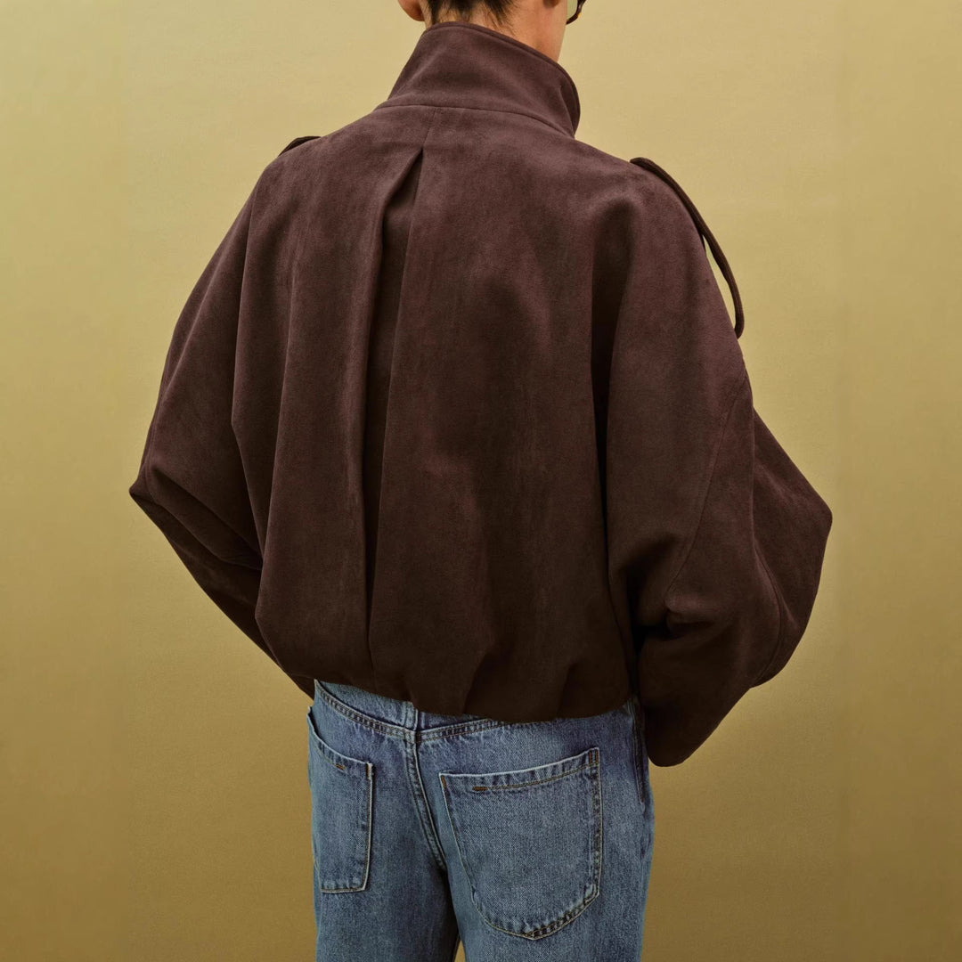 Women's Stylish Suede Jacket with Big Pockets