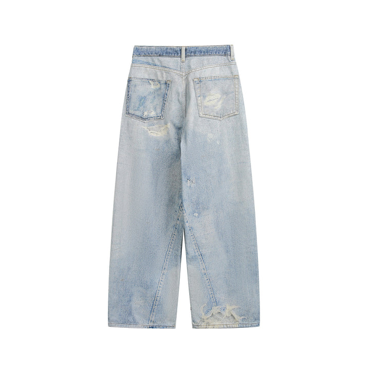 Women's Wide Cropped Jeans with High Waist, Straight Leg and Destroy Details Mune Fashion