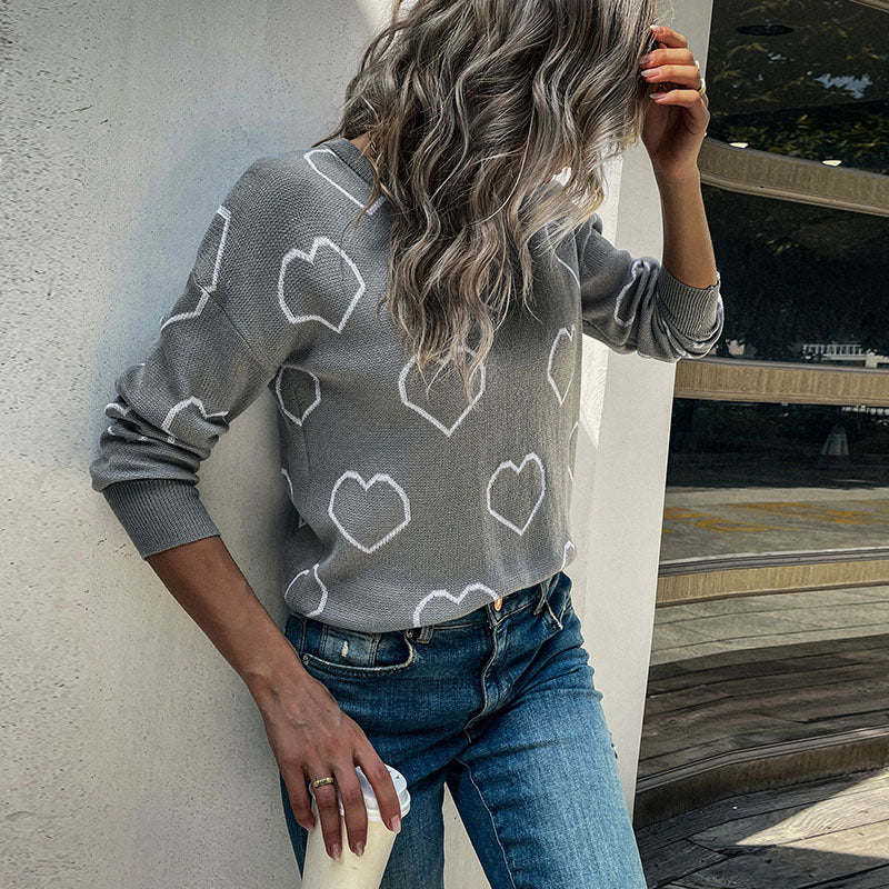 Women's fine-knit sweater with heart pattern and casual fit Mune Fashion