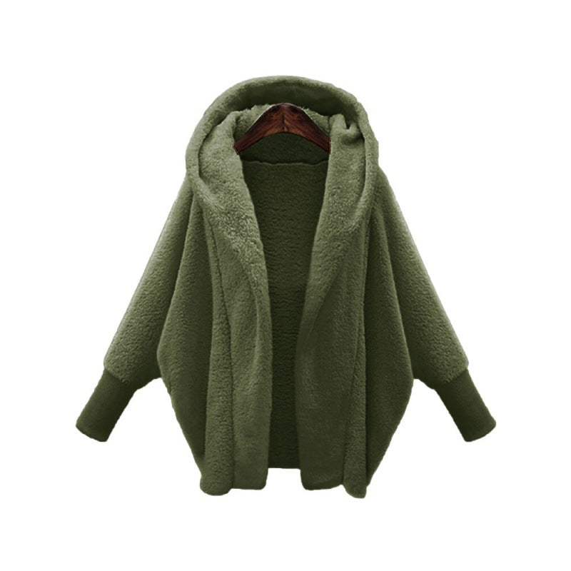 Women's Cozy Oversized Hoodie Cardigan made of Teddy Fleece with Bat Sleeves Mune Fashion