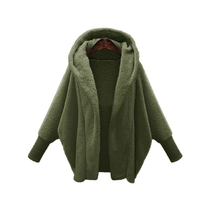 Women's Cozy Oversized Hoodie Cardigan made of Teddy Fleece with Bat Sleeves Mune Fashion