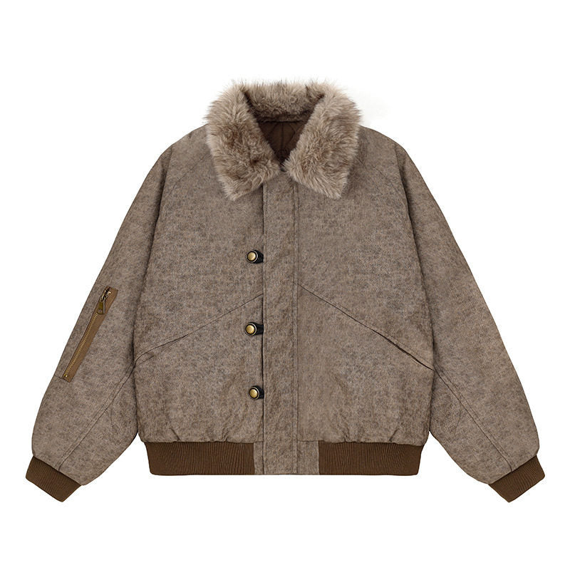 Women's padded bomber jacket with faux fur collar, oversized silhouette and sleeve zipper pocket Mune Fashion