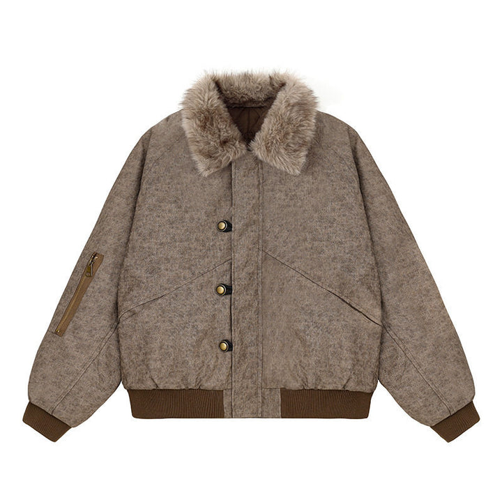 Women's padded bomber jacket with faux fur collar, oversized silhouette and sleeve zipper pocket Mune Fashion