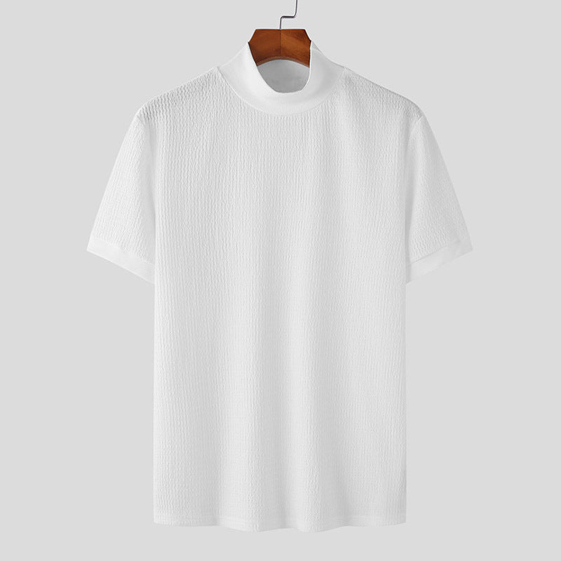 Men's short sleeve fine knit shirt with stand-up collar Mune Fashion