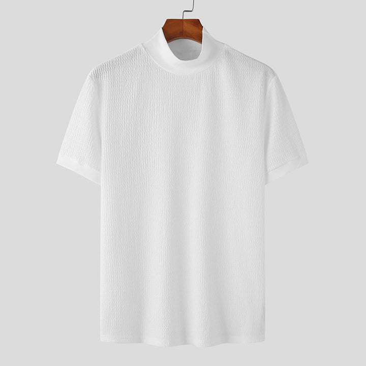 Men's short sleeve fine knit shirt with stand-up collar Mune Fashion