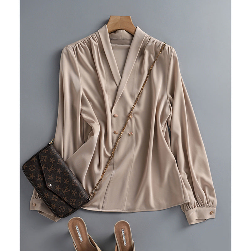 Women Elegant Oversized Blouse with Draping Drune