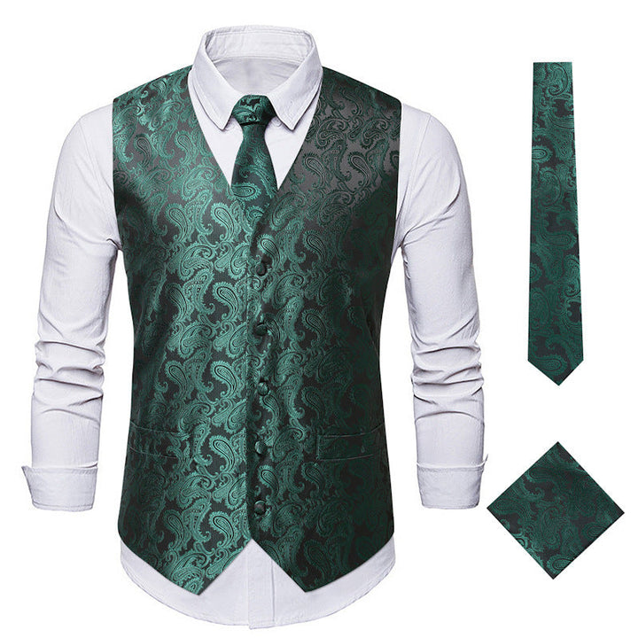 Men's elegant suit vest with elegant paisley pattern and matching accessories Mune Fashion