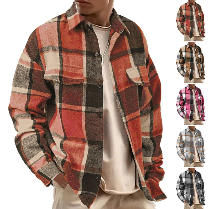 Men's oversized check shirt jacket made of soft flannel with patch chest pockets Mune Fashion