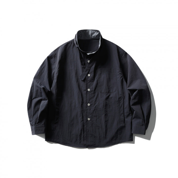 Unisex Wide Crinkle Shirt with High Standing Collar and Concealed Button Placket Mune Fashion