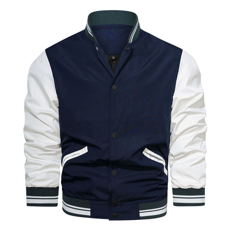 Men's College Bomber Jacket in Varsity Style with Contrast Sleeves, Snap Front and Ribbed Cuffs Mune Fashion