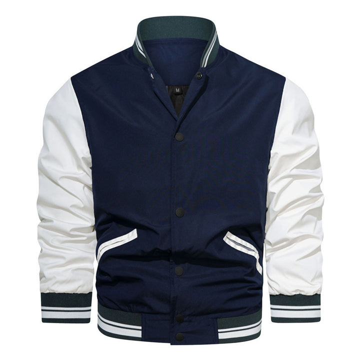 Men's College Bomber Jacket in Varsity Style with Contrast Sleeves, Snap Front and Ribbed Cuffs Mune Fashion